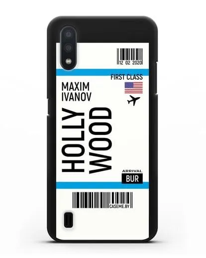 Чехол Авиабилет Голливуд с именем, фамилией силиконовый для Samsung Galaxy A01 [SM-A015F]