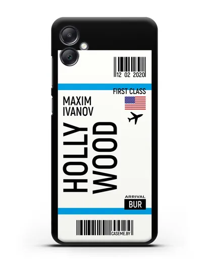 Чехол Авиабилет Голливуд с именем, фамилией силиконовый для Samsung Galaxy A05 [SM-A055]