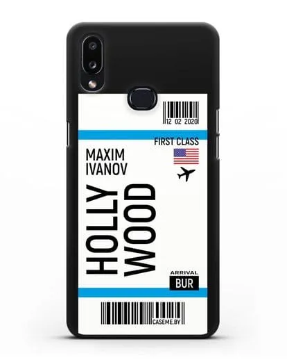 Чехол Авиабилет Голливуд с именем, фамилией силиконовый для Samsung Galaxy A10s [SM-F107F]