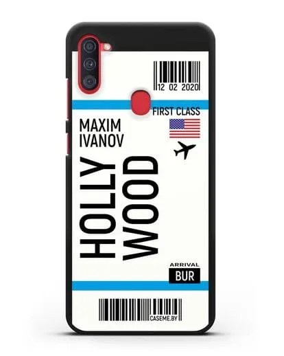 Чехол Авиабилет Голливуд с именем, фамилией силиконовый для Samsung Galaxy A11 [SM-A115F]