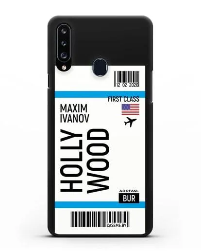 Чехол Авиабилет Голливуд с именем, фамилией силиконовый для Samsung Galaxy A20s [SM-A207FN]