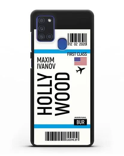 Чехол Авиабилет Голливуд с именем, фамилией силиконовый для Samsung Galaxy A21s [SM-A217F]