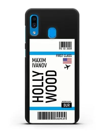 Чехол Авиабилет Голливуд с именем, фамилией силиконовый для Samsung Galaxy A30 [SM-A305FN]