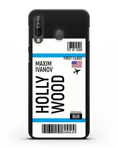 Чехол Авиабилет Голливуд с именем, фамилией силиконовый для Samsung Galaxy A40s [SM-A507FN]