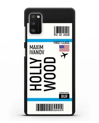 Чехол Авиабилет Голливуд с именем, фамилией силиконовый для Samsung Galaxy A41 [SM-A415F]