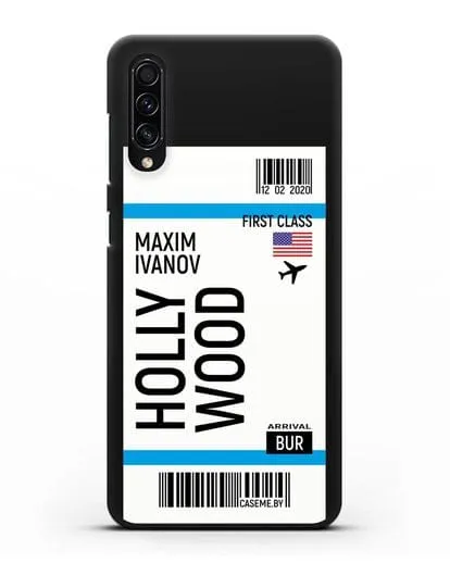 Чехол Авиабилет Голливуд с именем, фамилией силиконовый для Samsung Galaxy A50s [SM-F507FN]