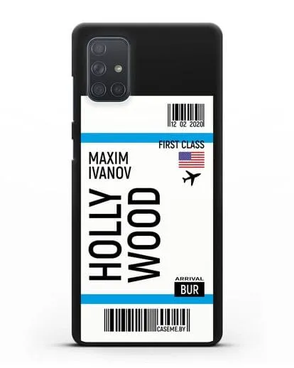 Чехол Авиабилет Голливуд с именем, фамилией силиконовый для Samsung Galaxy A71 [SM-A715F]