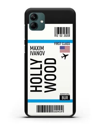 Чехол Авиабилет Голливуд с именем, фамилией силиконовый для Samsung Galaxy A04 [SM-A045F]