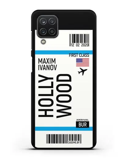 Чехол Авиабилет Голливуд с именем, фамилией силиконовый для Samsung Galaxy A12 [SM-A125F]