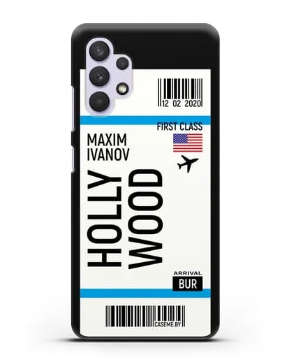Чехол Авиабилет Голливуд с именем, фамилией силиконовый для Samsung Galaxy A33