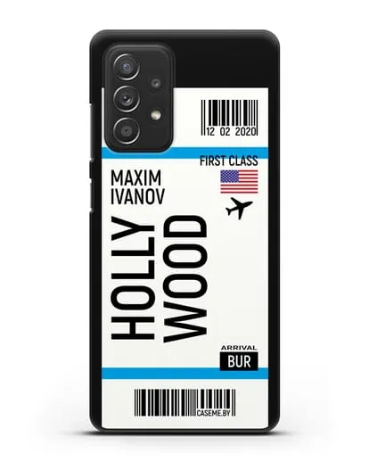 Чехол Авиабилет Голливуд с именем, фамилией силиконовый для Samsung Galaxy A53