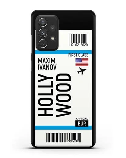 Чехол Авиабилет Голливуд с именем, фамилией силиконовый для Samsung Galaxy A72 [SM-A725F]