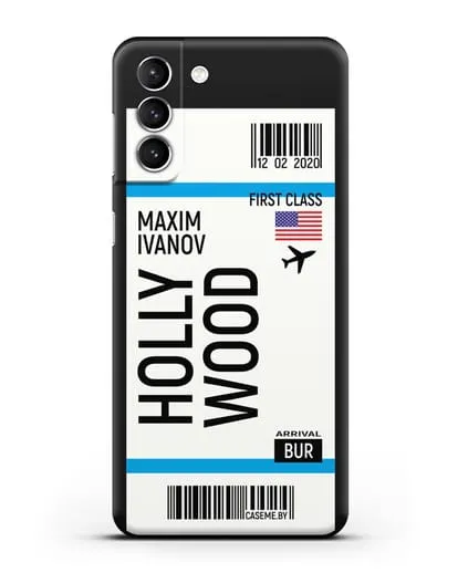 Чехол Авиабилет Голливуд с именем, фамилией силиконовый для Samsung Galaxy S22