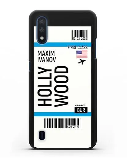 Чехол Авиабилет Голливуд с именем, фамилией силиконовый для Samsung Galaxy M01 [SM-M015F]