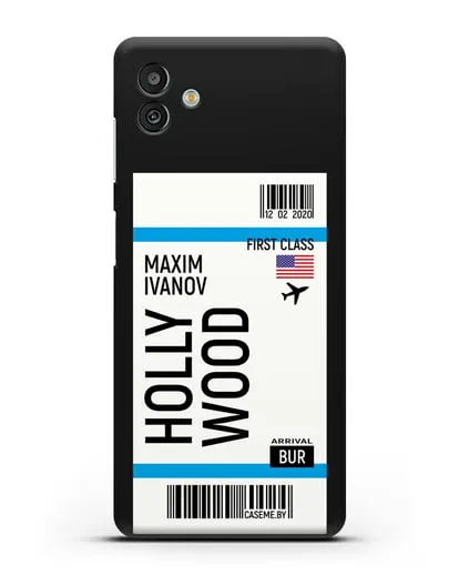 Чехол Авиабилет Голливуд с именем, фамилией силиконовый для Samsung Galaxy M13 [SM-M135]