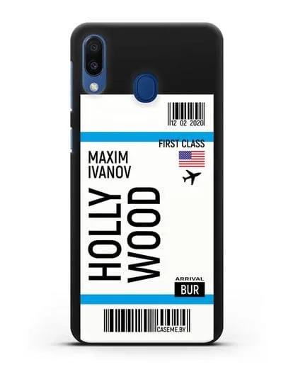 Чехол Авиабилет Голливуд с именем, фамилией силиконовый для Samsung Galaxy M20 [SM-M205F]