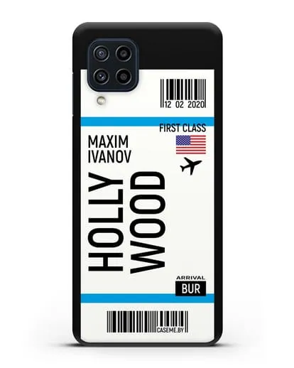 Чехол Авиабилет Голливуд с именем, фамилией силиконовый для Samsung Galaxy M22 [M225F]