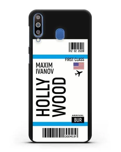 Чехол Авиабилет Голливуд с именем, фамилией силиконовый для Samsung Galaxy M30 [SM-M305F]