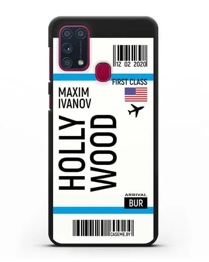 Чехол Авиабилет Голливуд с именем, фамилией силиконовый для Samsung Galaxy M31 [SM-M315F]
