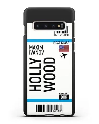 Чехол Авиабилет Голливуд с именем, фамилией силиконовый для Samsung Galaxy S10 Plus [SM-G975F]