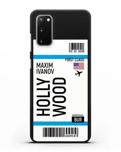 Чехол Авиабилет Голливуд с именем, фамилией силиконовый для Samsung Galaxy S20 [SM-G980F]