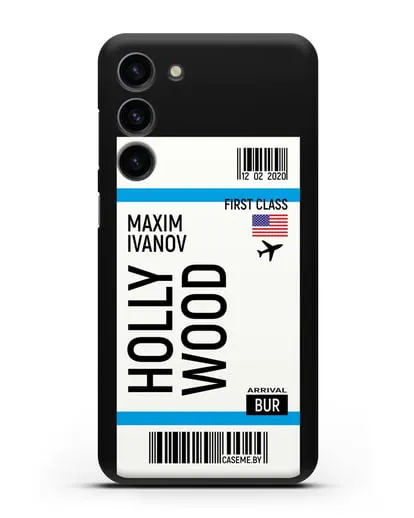 Чехол Авиабилет Голливуд с именем, фамилией силиконовый для Samsung Galaxy S23 Plus [SM-S916]