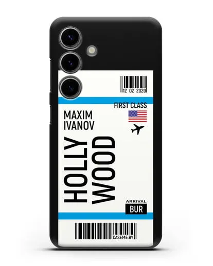 Чехол Авиабилет Голливуд с именем, фамилией силиконовый для Samsung Galaxy S24