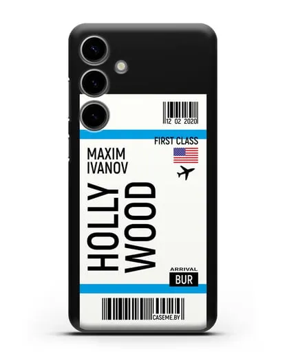 Чехол Авиабилет Голливуд с именем, фамилией силиконовый для Samsung Galaxy S24 Plus