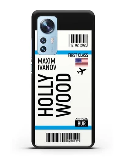 Чехол Авиабилет Голливуд с именем, фамилией силиконовый для Xiaomi 12 Pro