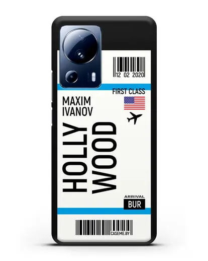 Чехол Авиабилет Голливуд с именем, фамилией силиконовый для Xiaomi 13 Lite