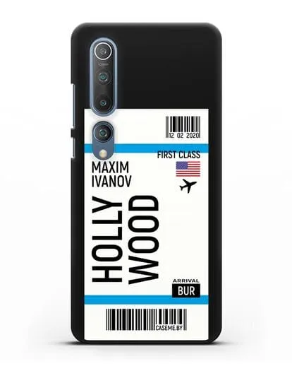 Чехол Авиабилет Голливуд с именем, фамилией силиконовый для Xiaomi Mi 10 Pro