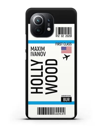 Чехол Авиабилет Голливуд с именем, фамилией силиконовый для Xiaomi Mi 11