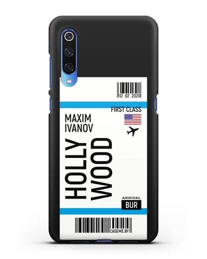 Чехол Авиабилет Голливуд с именем, фамилией силиконовый для Xiaomi Mi 9