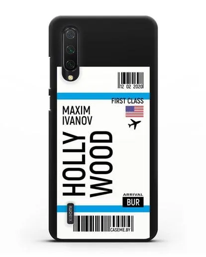 Чехол Авиабилет Голливуд с именем, фамилией силиконовый для Xiaomi Mi 9 Lite