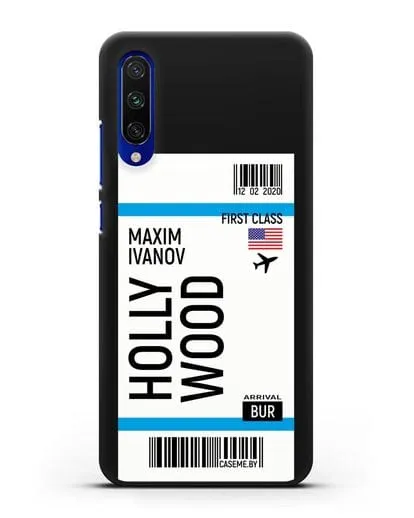 Чехол Авиабилет Голливуд с именем, фамилией силиконовый для Xiaomi Mi A3