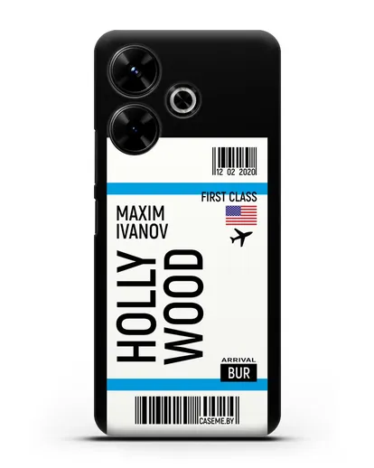 Чехол Авиабилет Голливуд с именем, фамилией силиконовый для Xiaomi Redmi 13