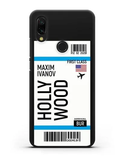 Чехол Авиабилет Голливуд с именем, фамилией силиконовый для Xiaomi Redmi 7