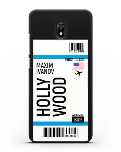 Чехол Авиабилет Голливуд с именем, фамилией силиконовый для Xiaomi Redmi 8A