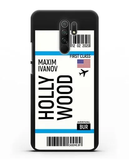 Чехол Авиабилет Голливуд с именем, фамилией силиконовый для Xiaomi Redmi 9