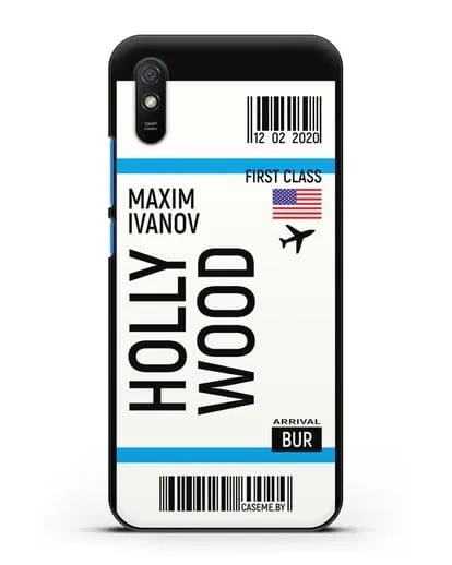 Чехол Авиабилет Голливуд с именем, фамилией силиконовый для Xiaomi Redmi 9A