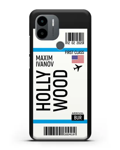 Чехол Авиабилет Голливуд с именем, фамилией силиконовый для Xiaomi Redmi A1 Plus