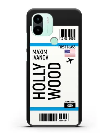 Чехол Авиабилет Голливуд с именем, фамилией силиконовый для Xiaomi Redmi A2 Plus