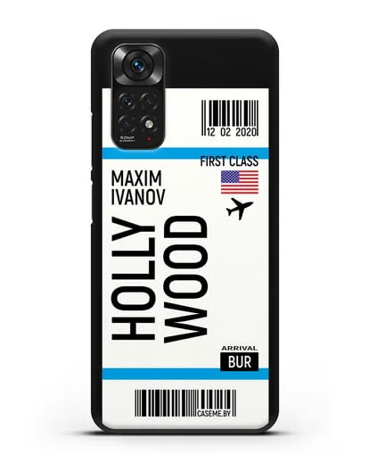 Чехол Авиабилет Голливуд с именем, фамилией силиконовый для Xiaomi Redmi Note 11S