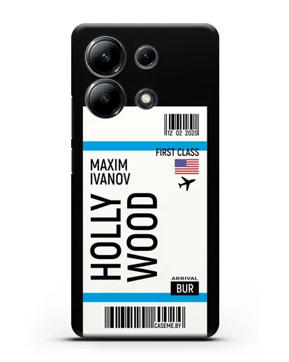 Чехол Авиабилет Голливуд с именем, фамилией силиконовый для Xiaomi Redmi Note 13 4G