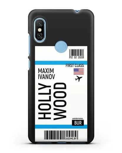 Чехол Авиабилет Голливуд с именем, фамилией силиконовый для Xiaomi Redmi Note 6 Pro