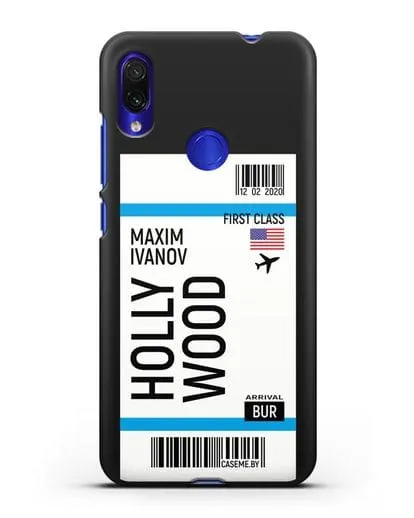 Чехол Авиабилет Голливуд с именем, фамилией силиконовый для Xiaomi Redmi Note 7