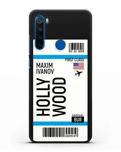 Чехол Авиабилет Голливуд с именем, фамилией силиконовый для Xiaomi Redmi Note 8