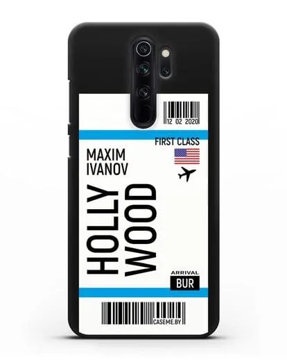 Чехол Авиабилет Голливуд с именем, фамилией силиконовый для Xiaomi Redmi Note 8 Pro