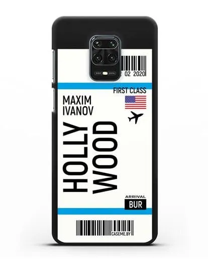 Чехол Авиабилет Голливуд с именем, фамилией силиконовый для Xiaomi Redmi Note 9S