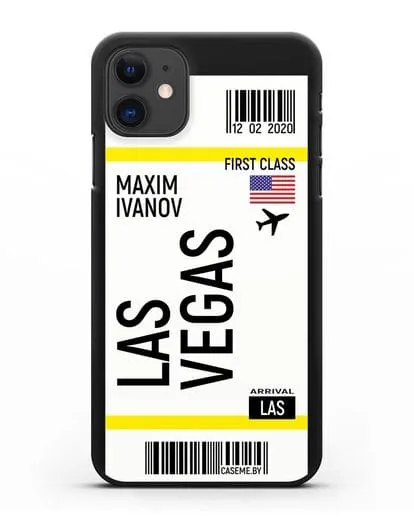Чехол Авиабилет Лас-Вегас с именем, фамилией силиконовый для iPhone 11